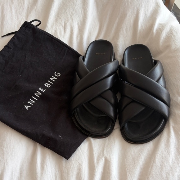Anine Bing Shoes - Anine Bing Black Padded Crisscross Slide Sandals